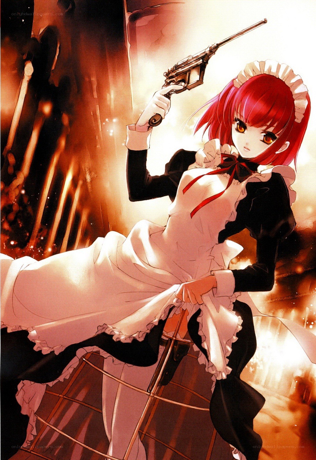 Red-haired maid with gun