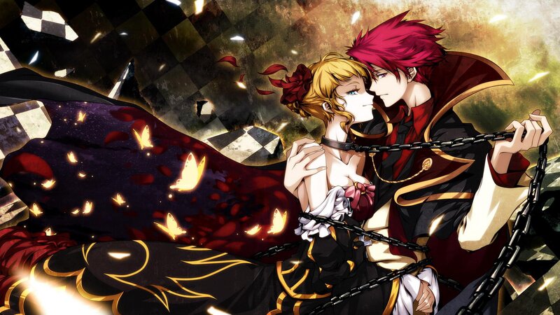 Red-haired Man and Blonde Woman — Black, Dramatic, Anime