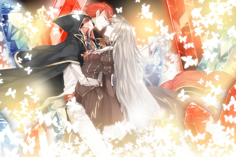 Red-haired Man Embracing Woman — White