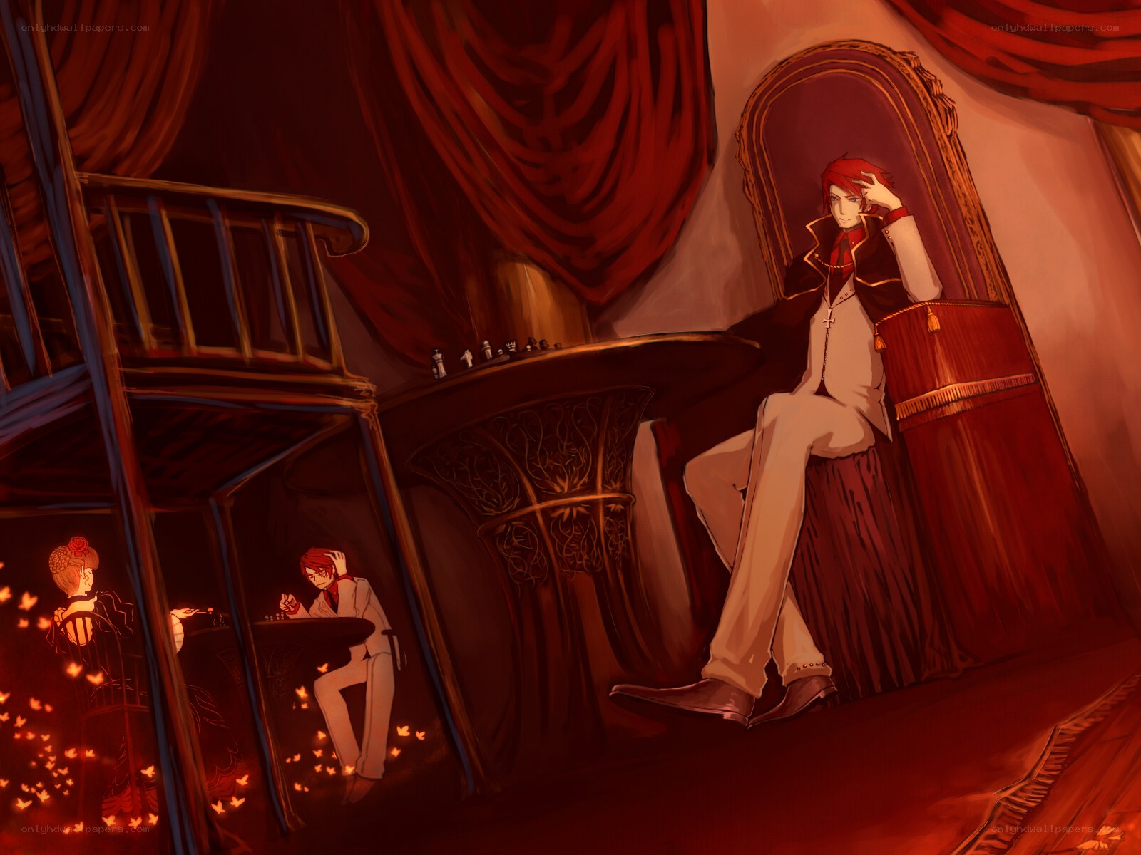 Red-haired man in a red room