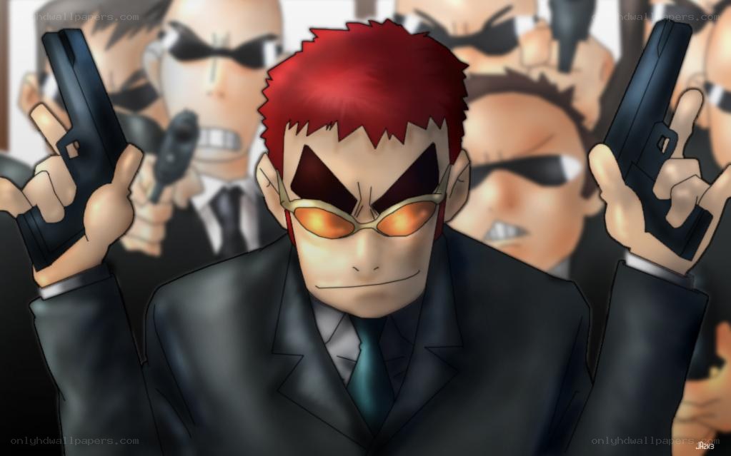 Red-haired man with guns