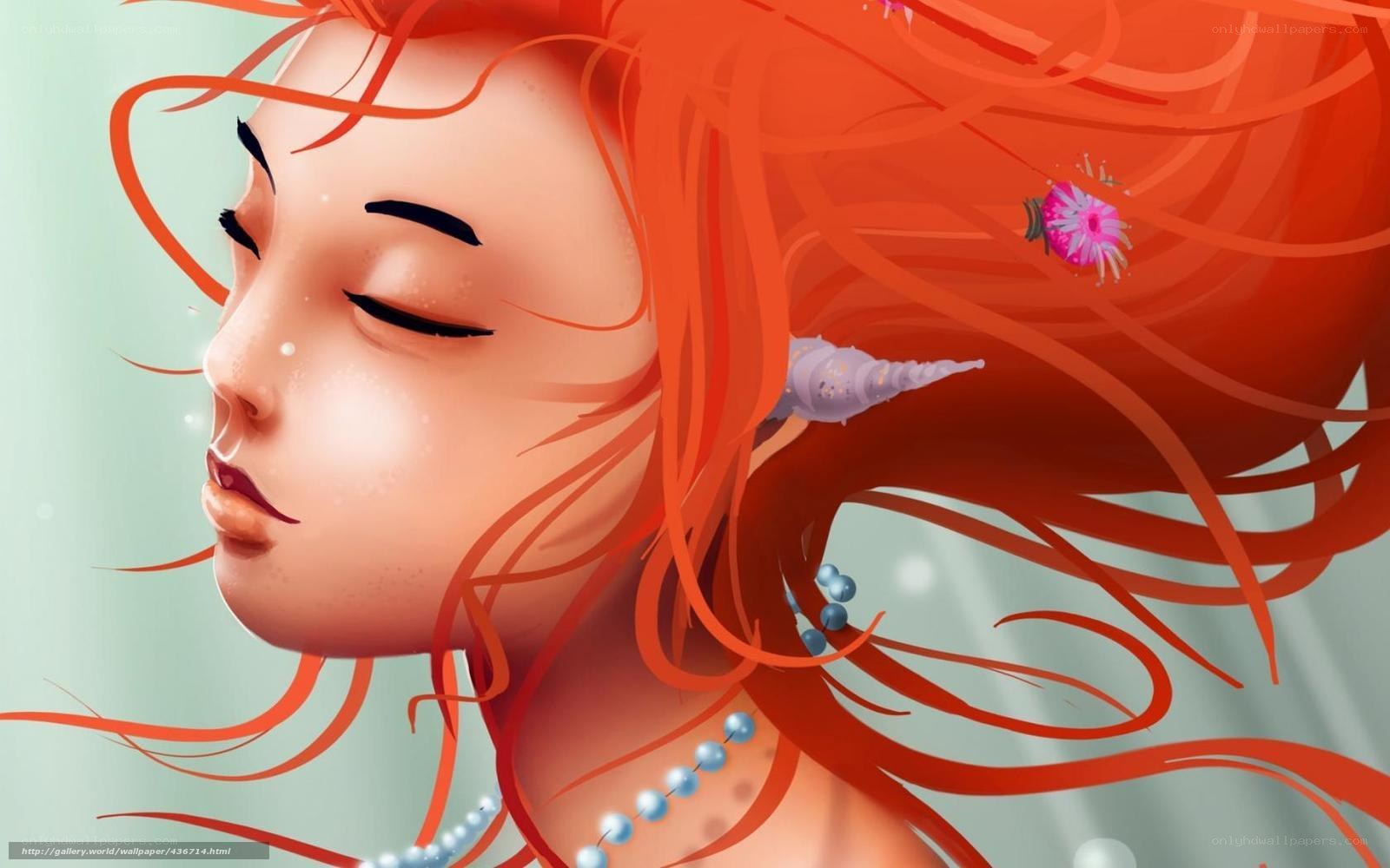 red-haired mermaid with seashell