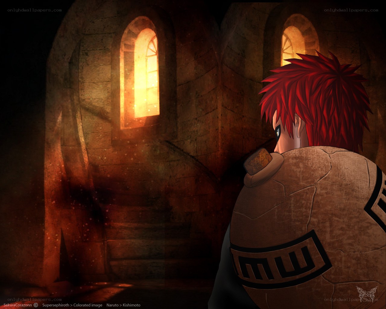 Red-haired ninja in stone hall