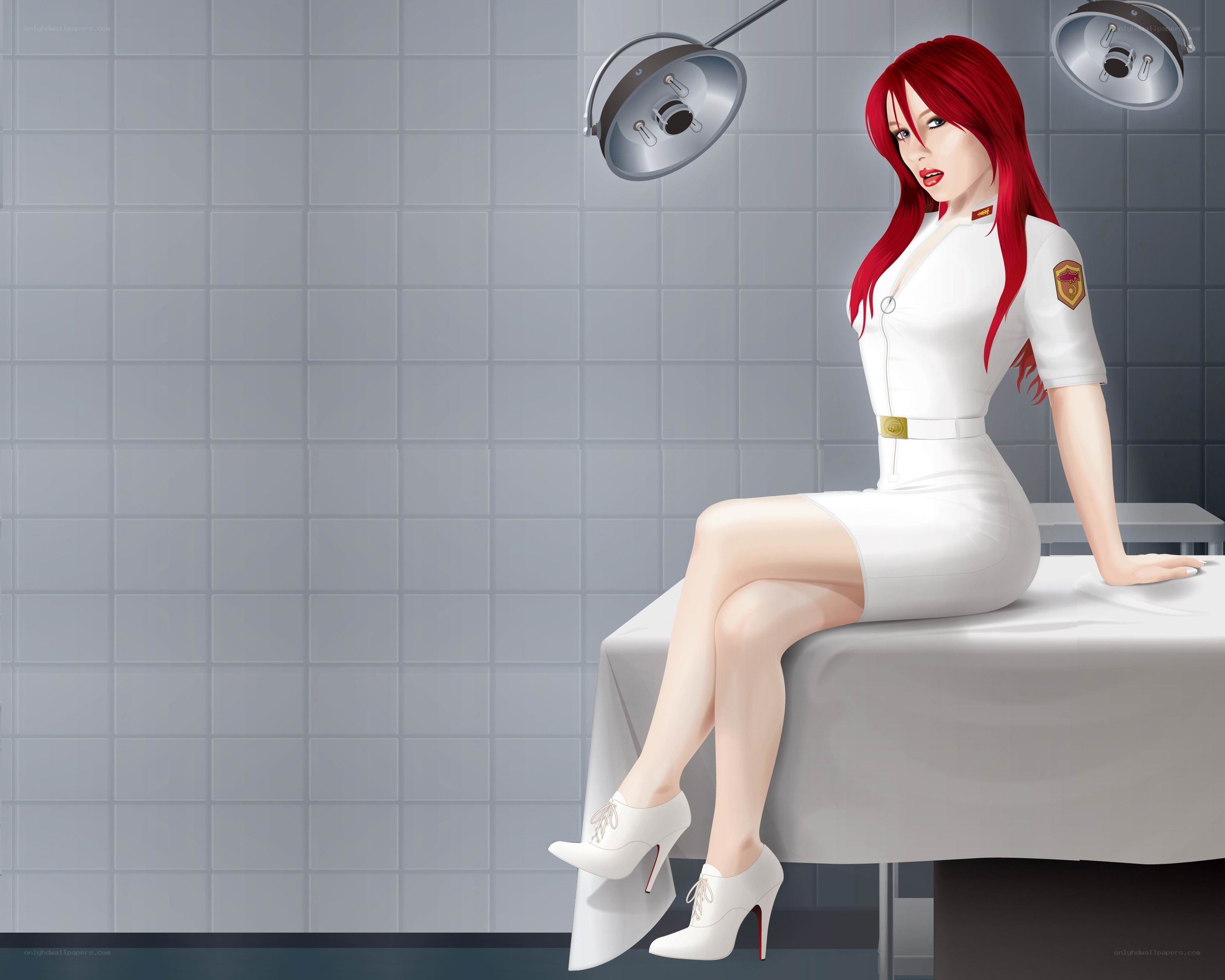 Red-haired nurse in operating room
