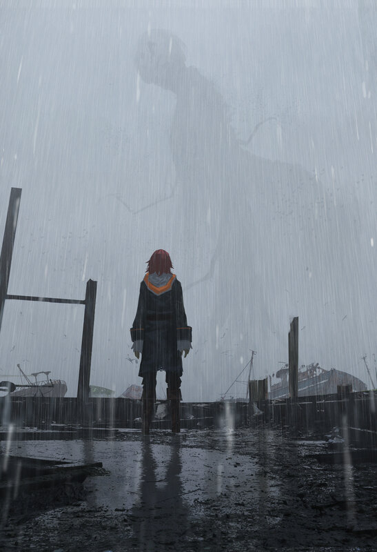 Red-haired Person in Rain