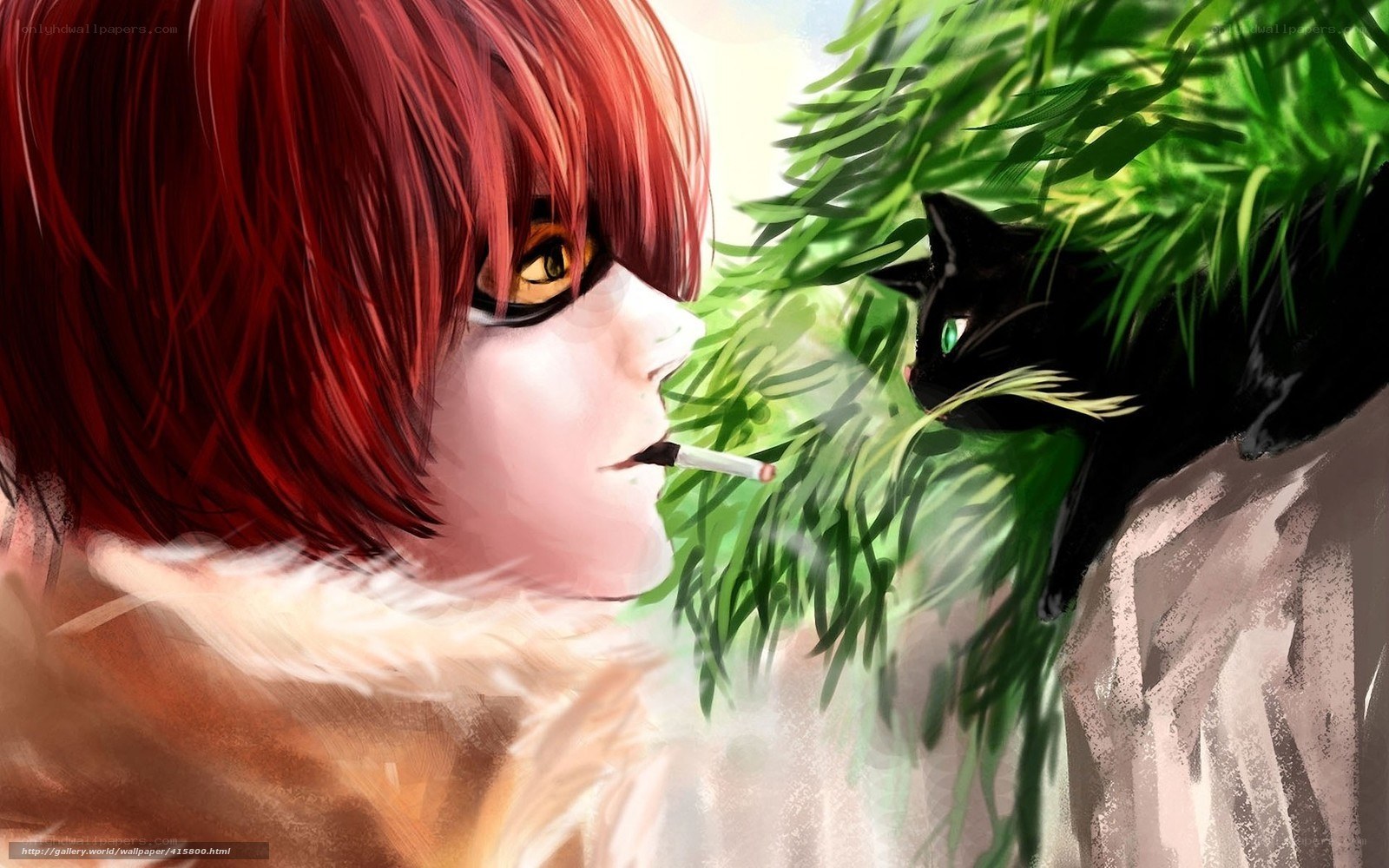 red-haired person with cat