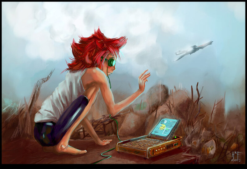 Red-haired person with laptop