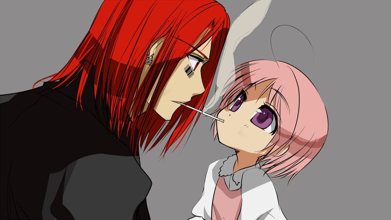 Red-haired Person with Pink-haired Child