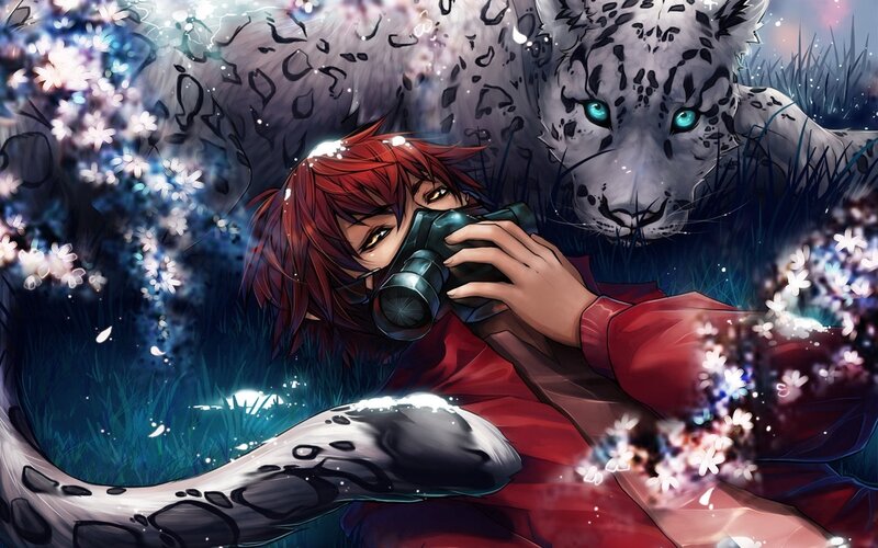 Red-haired Person with Snow Leopard — Red, Serene