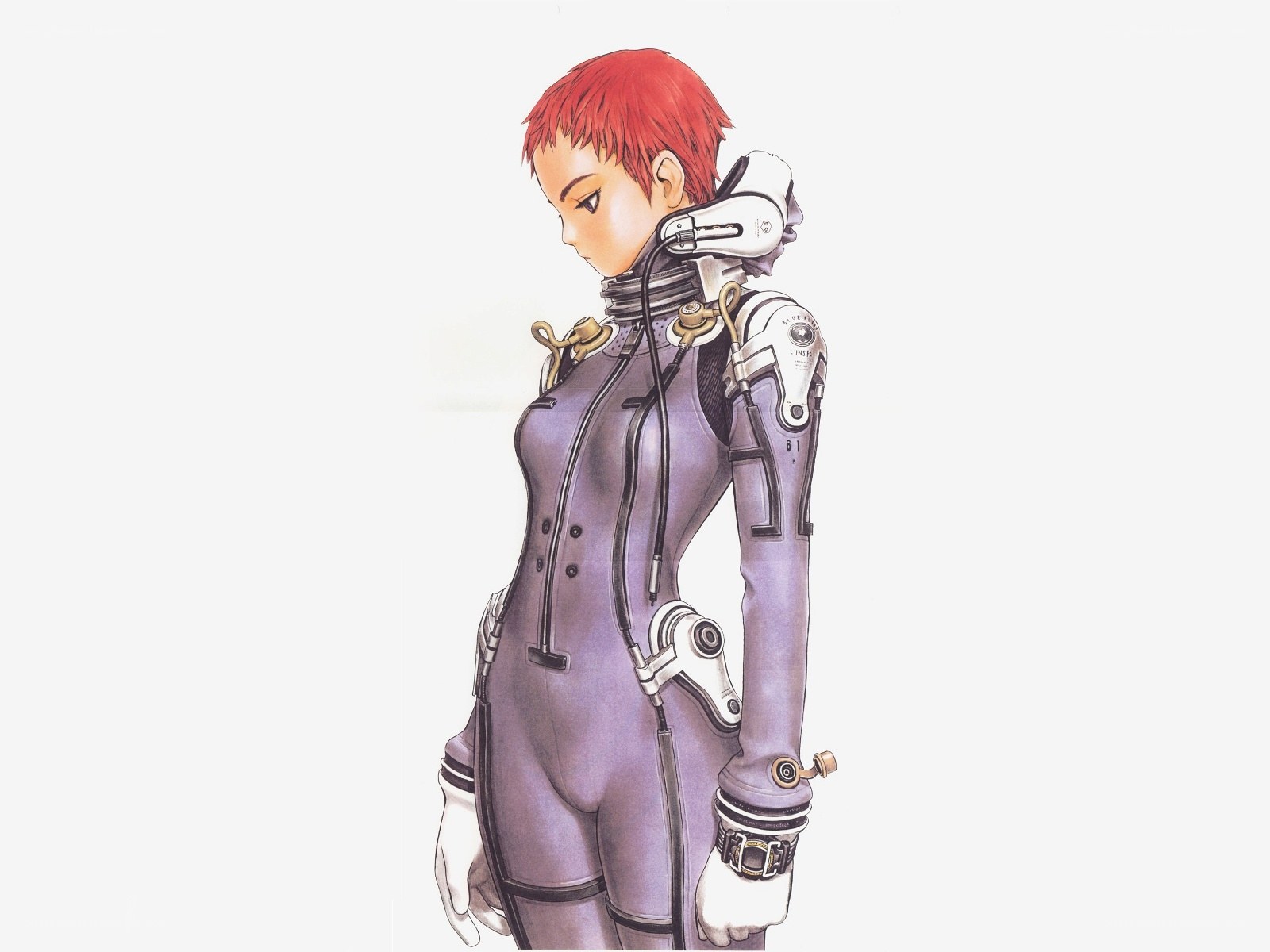 red-haired pilot in futuristic suit