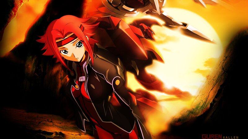 Red-haired pilot with mecha