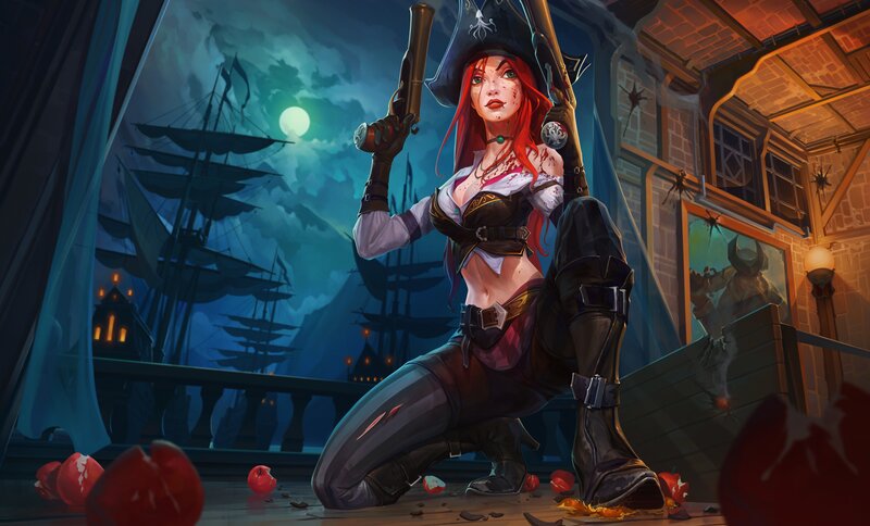 Red-haired Pirate Woman — Blue, Dramatic, Night