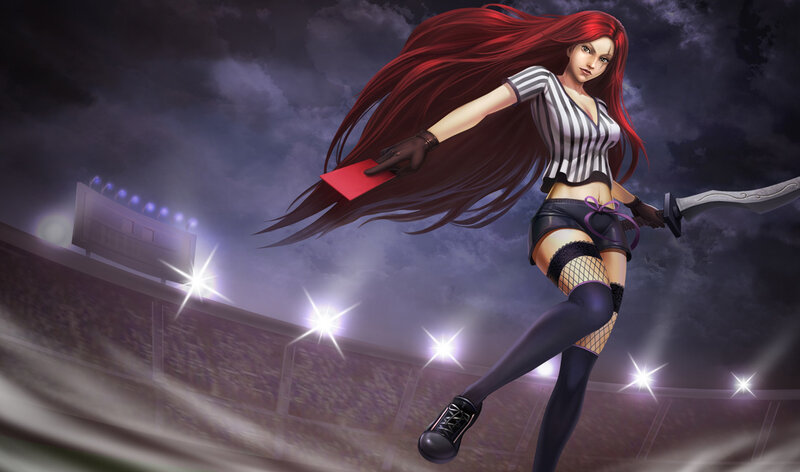 Red-haired referee with sword