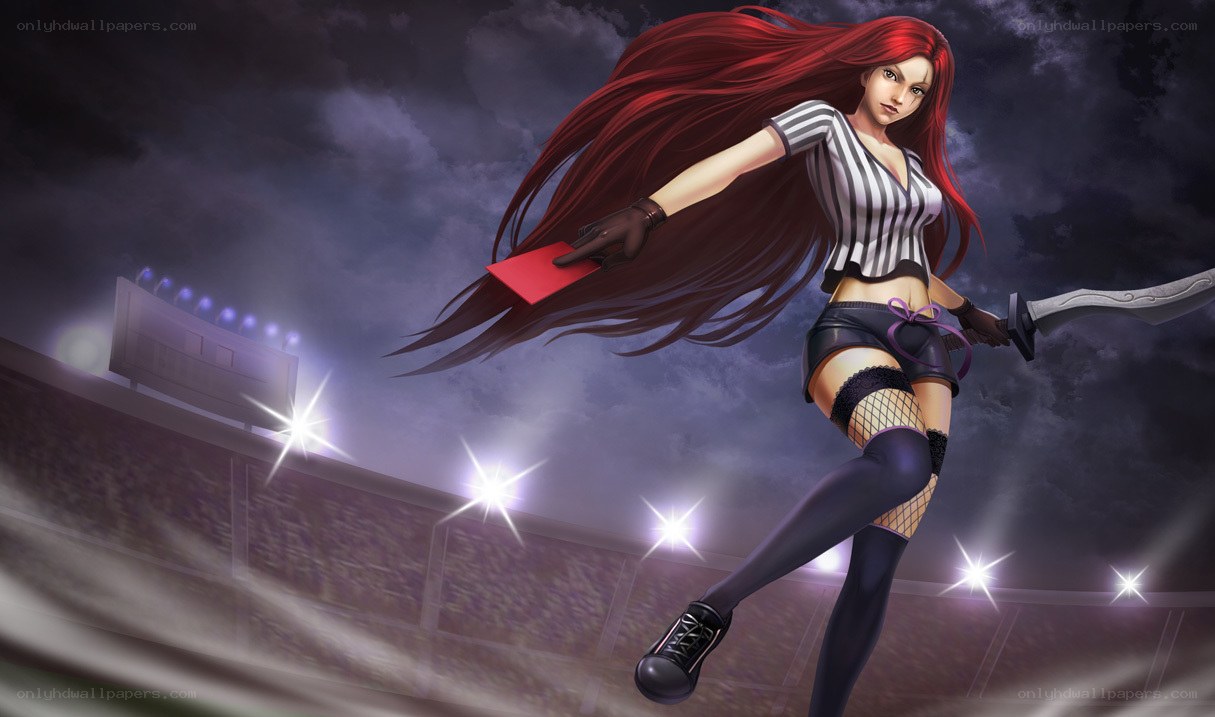 Red-haired referee with sword