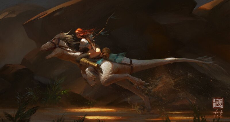 Red-haired Rider on Dinosaur