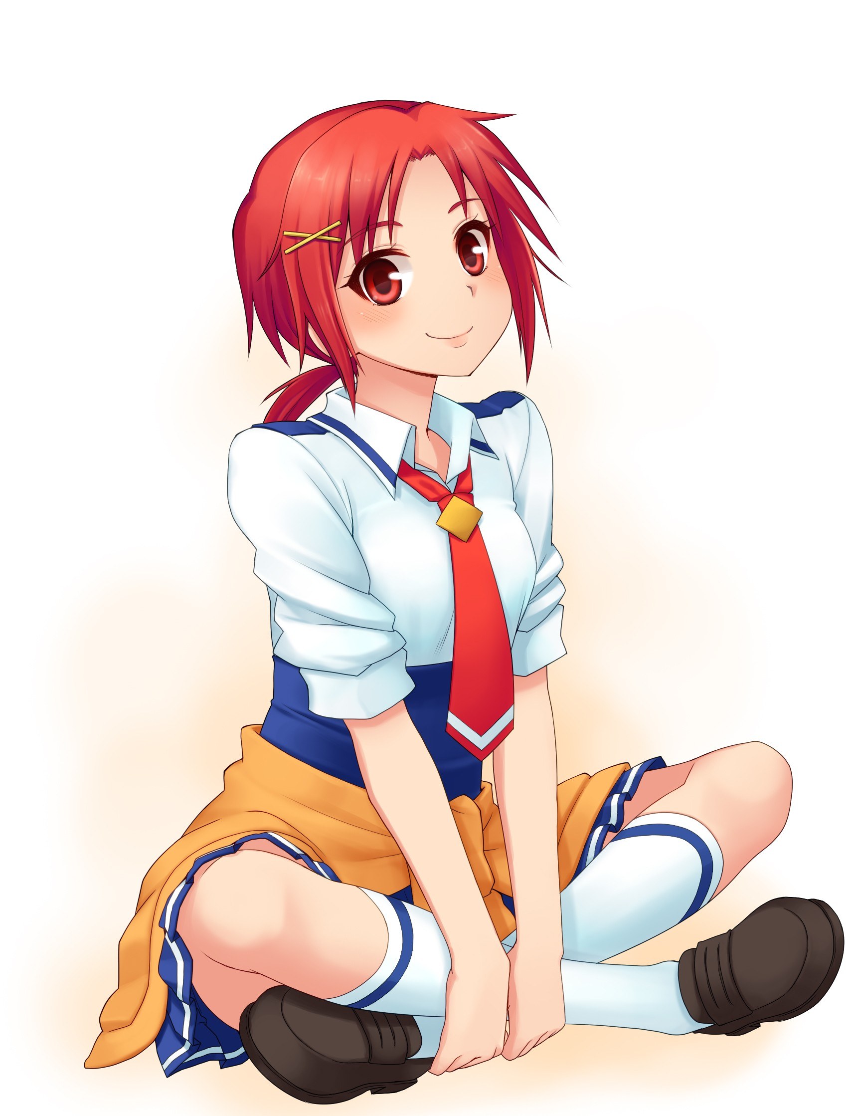 red-haired schoolgirl sitting
