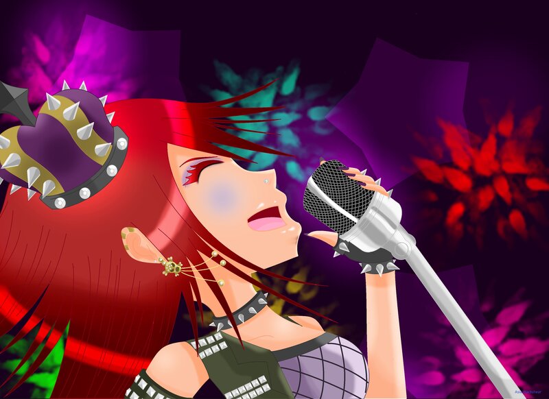 Red-haired Singer with Microphone