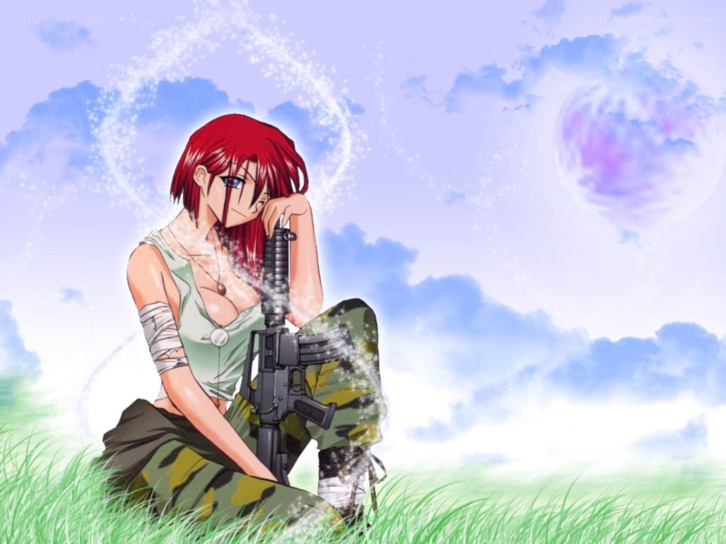 Red-haired soldier in a field