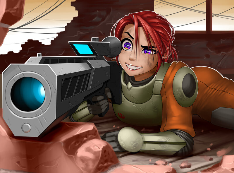 Red-haired soldier with weapon