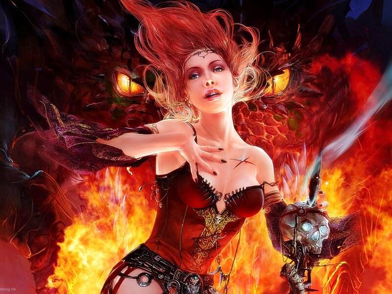 Red-haired sorceress with dragon