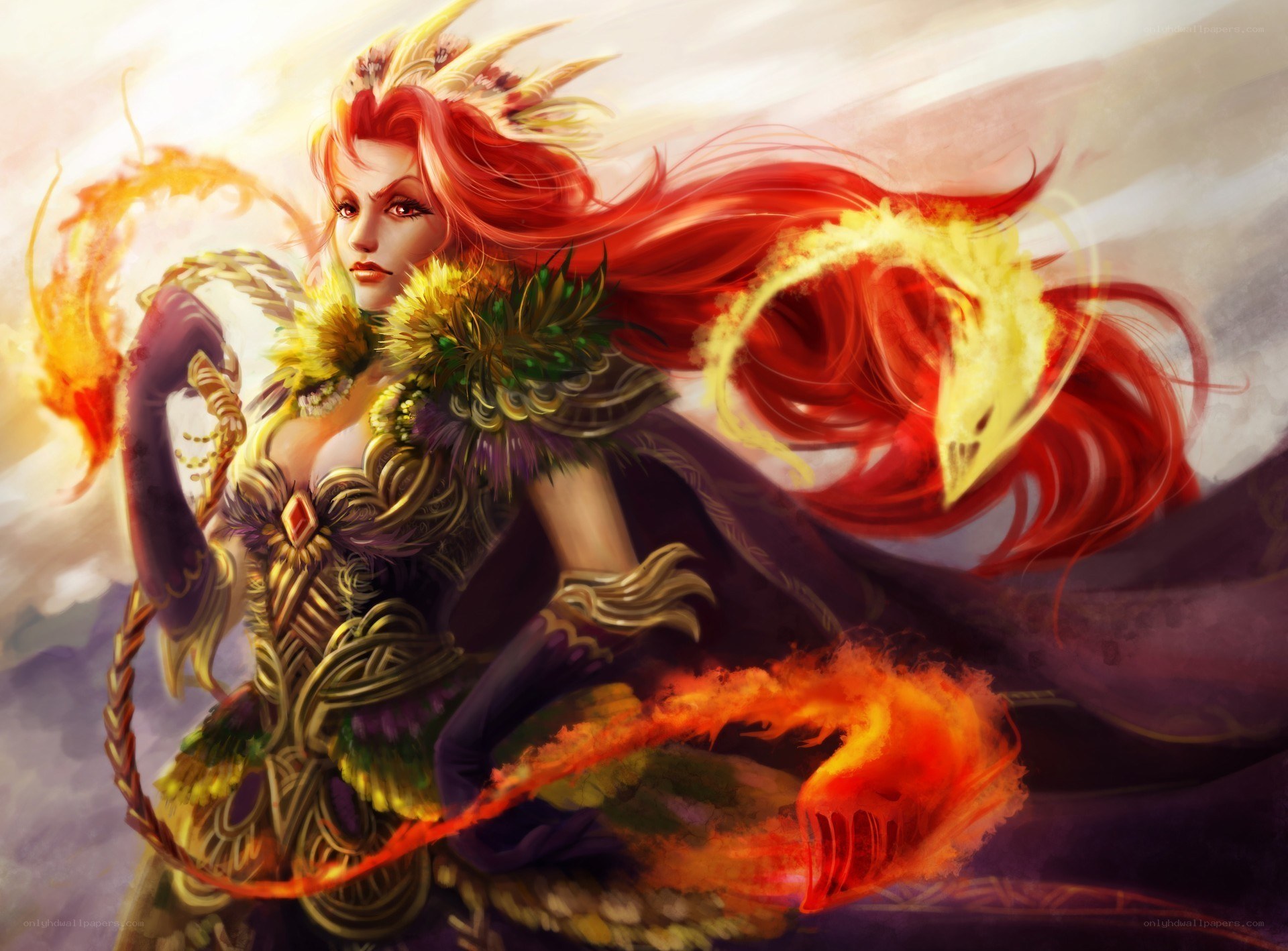 Red-haired sorceress with fire magic
