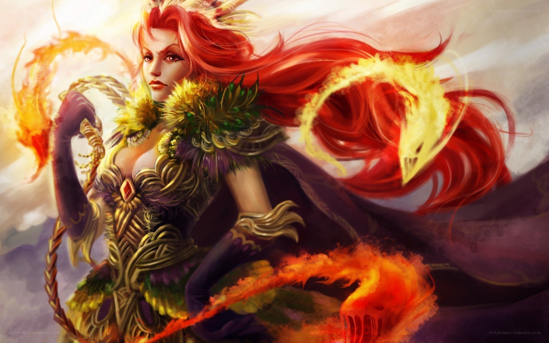 Red-haired sorceress with fire magic