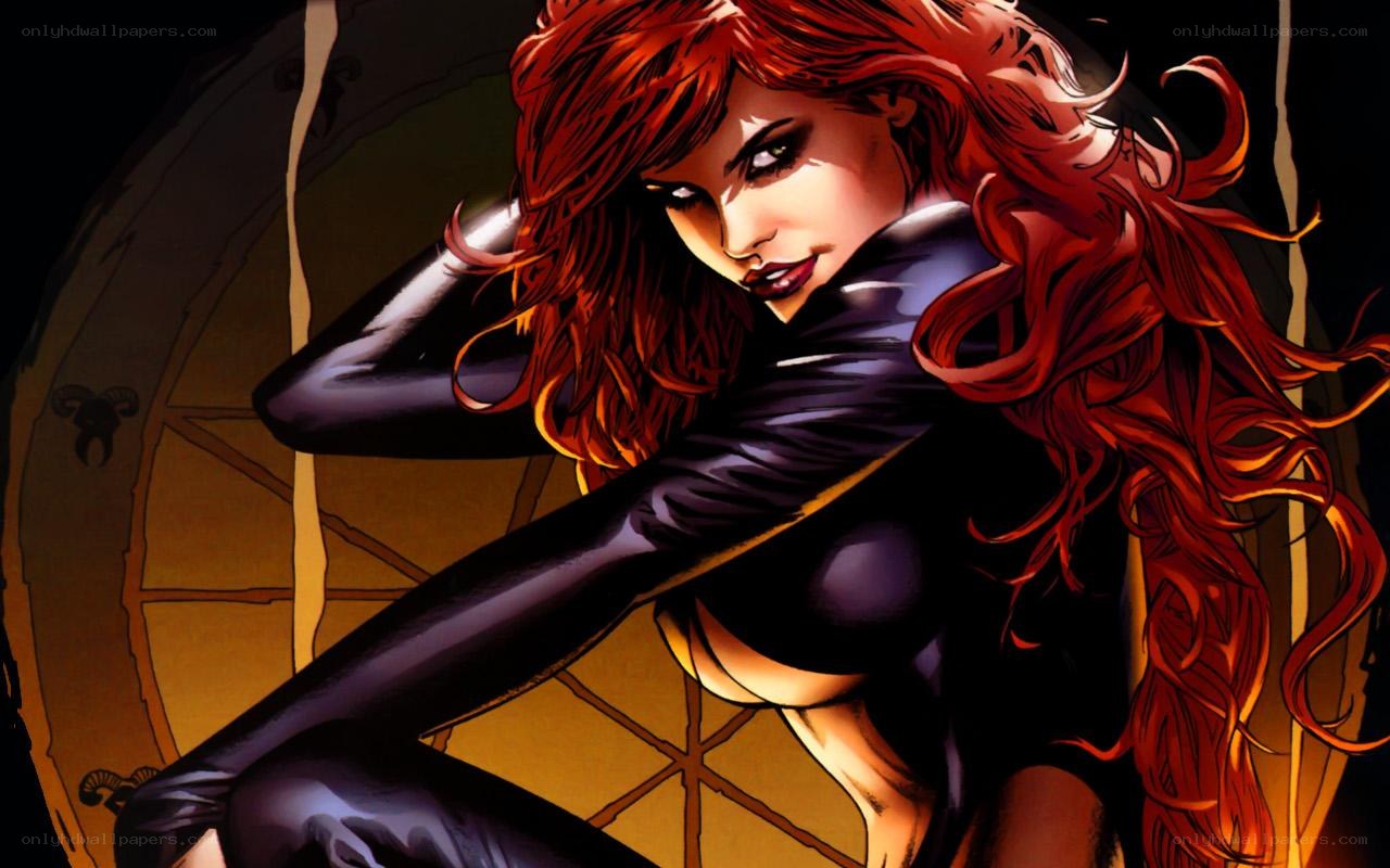 Red-haired superhero in black suit