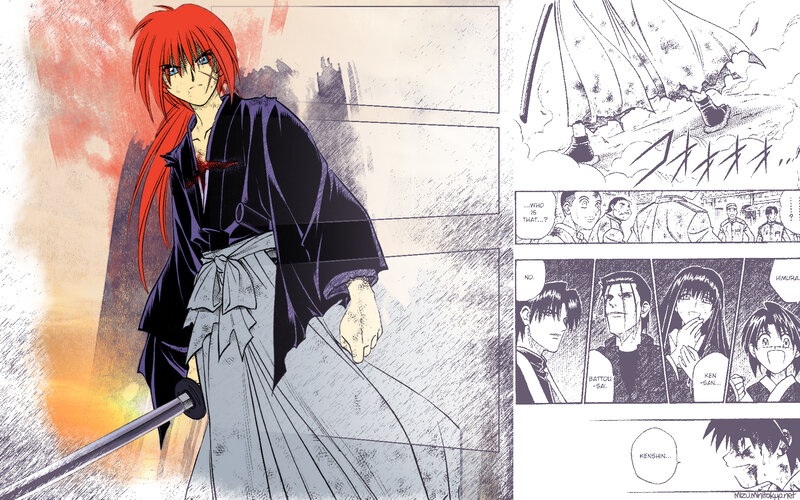 Red-haired swordsman in manga panel