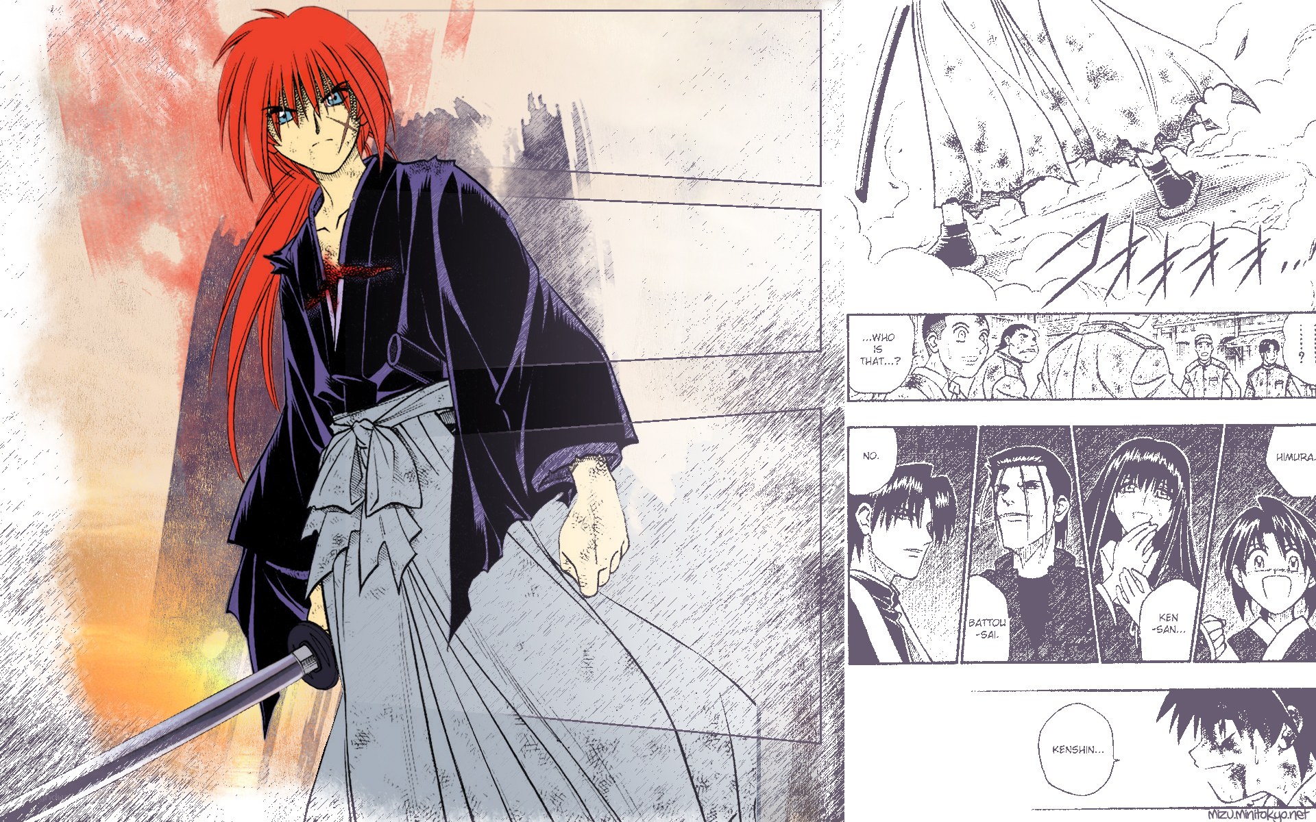 Red-haired swordsman in manga panel