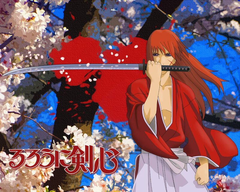 Red-haired swordsman with cherry blossoms