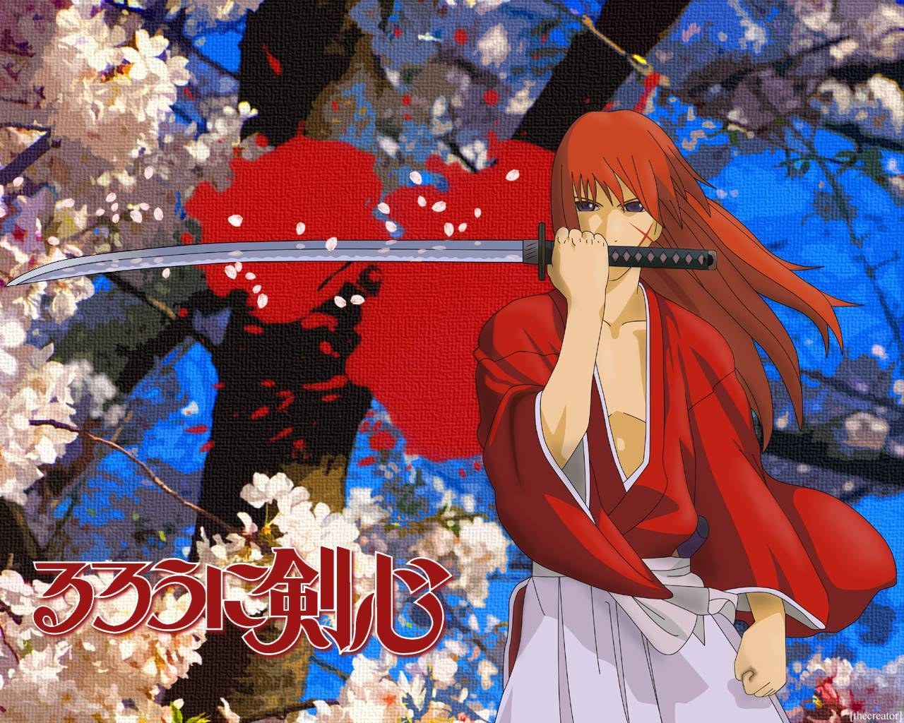 Red-haired swordsman with cherry blossoms