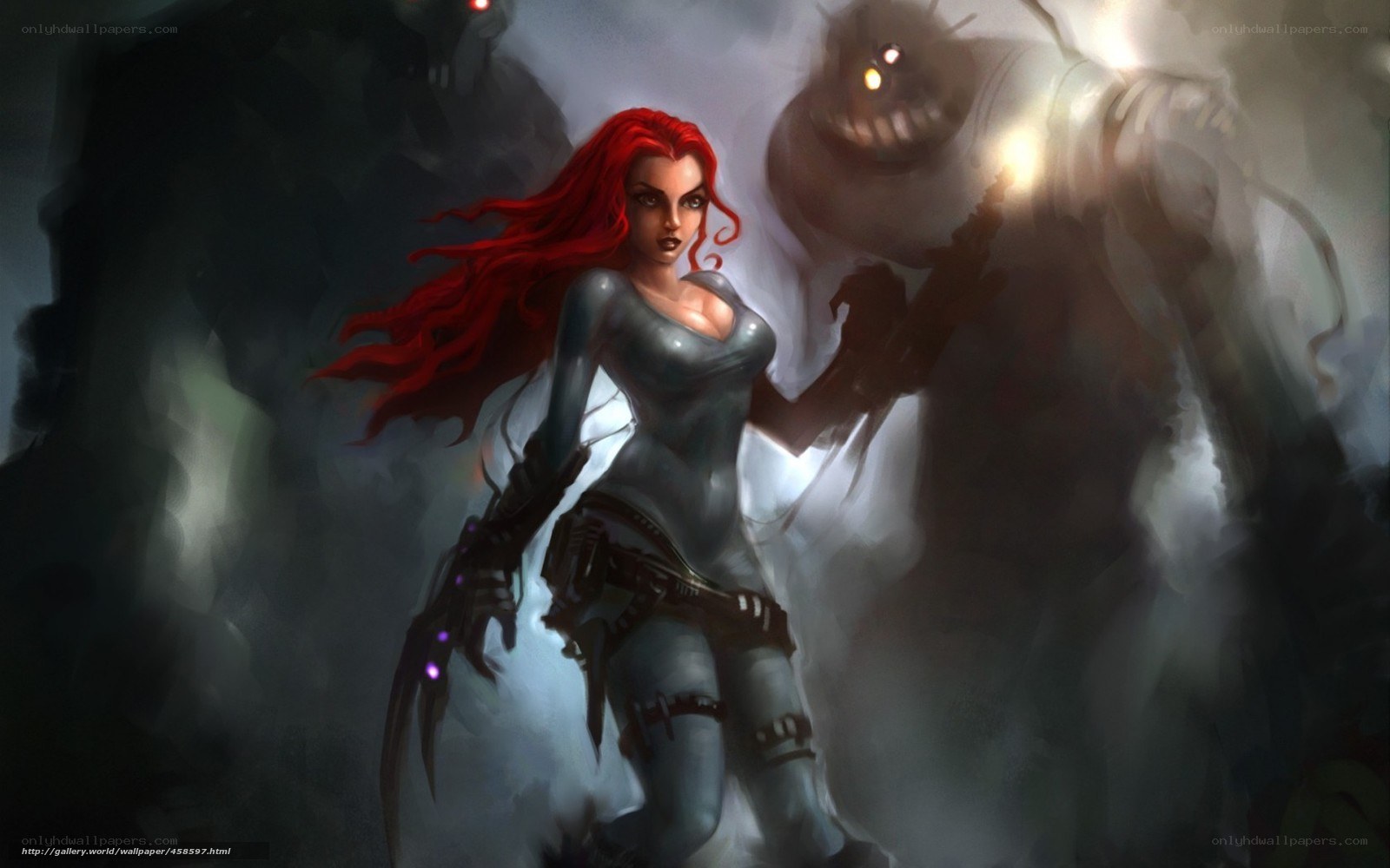 Red-haired warrior confronts monster