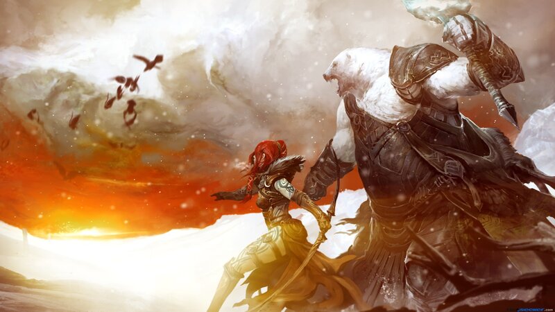 Red-haired Warrior Fighting Bear