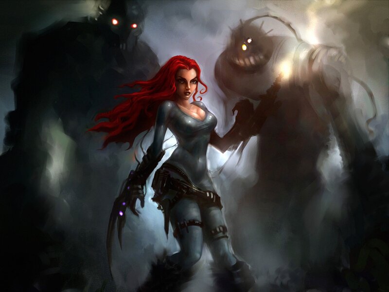 Red-haired warrior in a dark fantasy