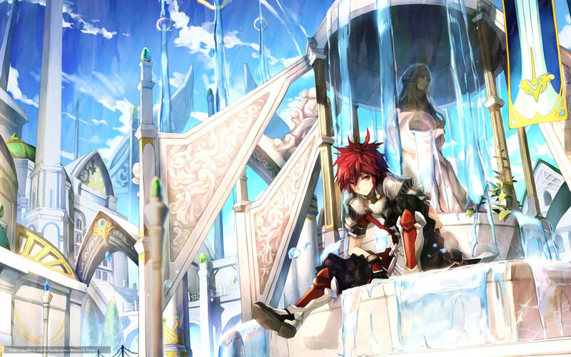 Red-haired warrior in a fantasy city