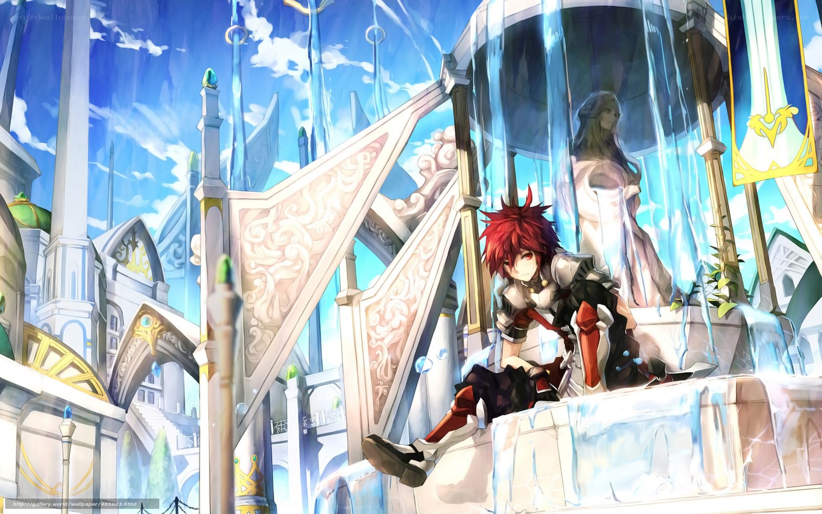 Red-haired warrior in a fantasy city