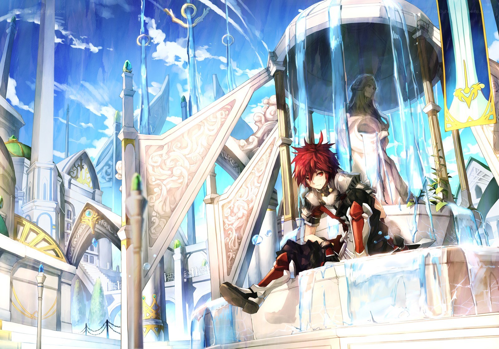 Red-haired warrior in a magical city