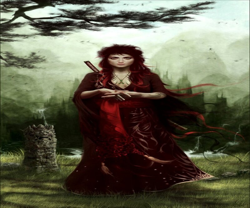 Red-haired warrior in a misty forest