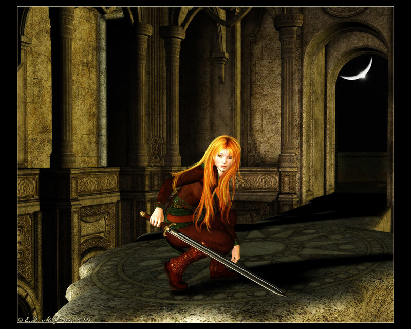 Red-haired warrior in ancient hall