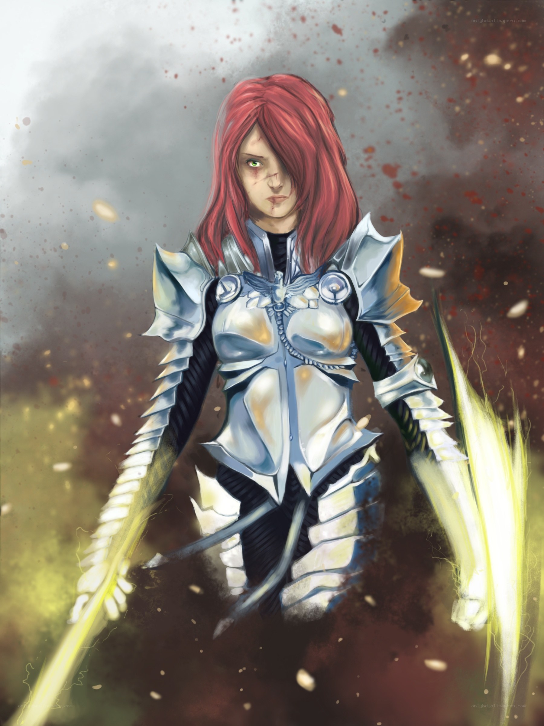red-haired warrior in armor