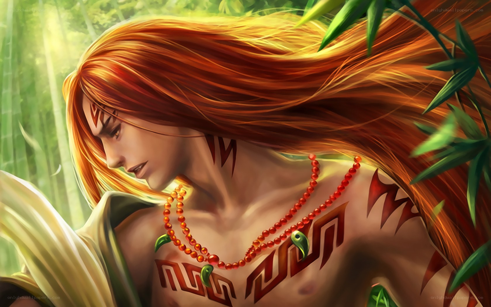 red-haired warrior in bamboo forest
