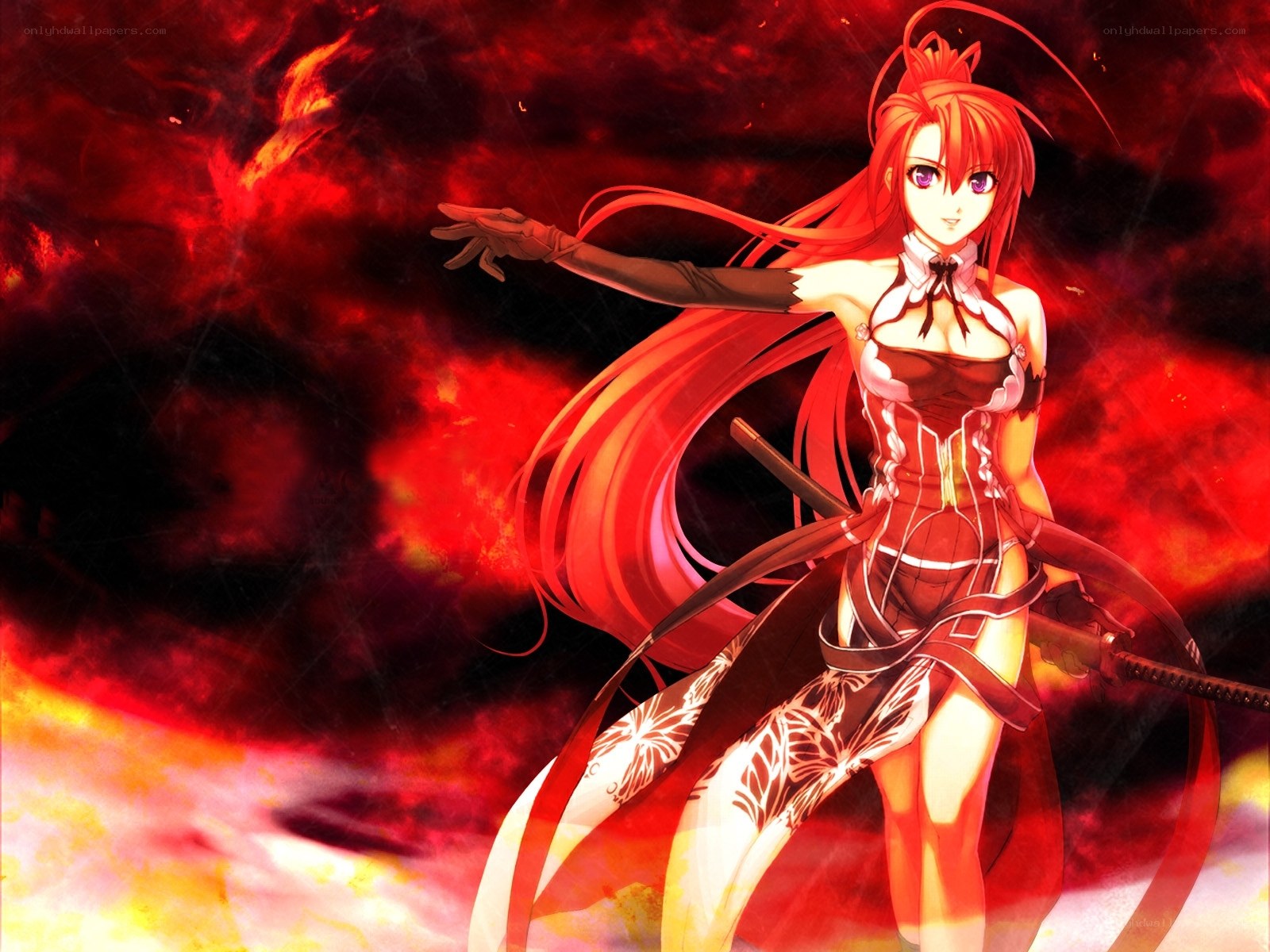 Red-haired warrior in fiery scene