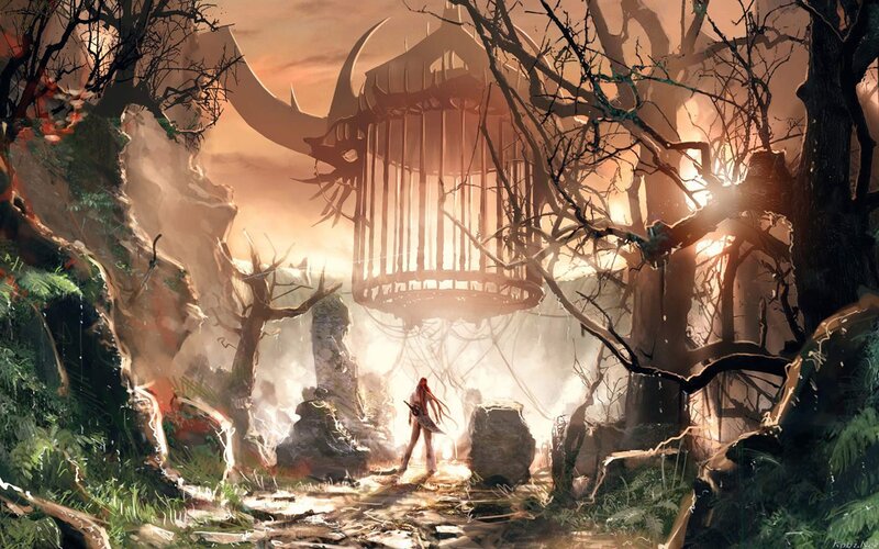 Red-haired Warrior in Forest — Brown, Dramatic
