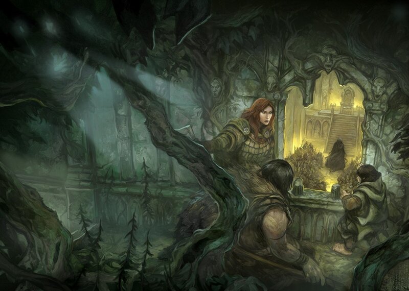 Red-haired Warrior in Forest — Green, Dramatic, Night