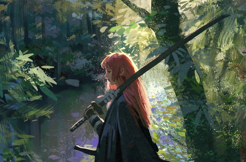 Red-haired Warrior in Forest — Green, Serene