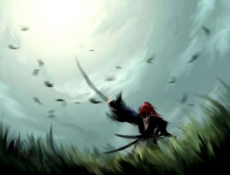 red-haired warrior in motion