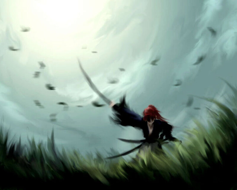 Red-haired warrior in storm