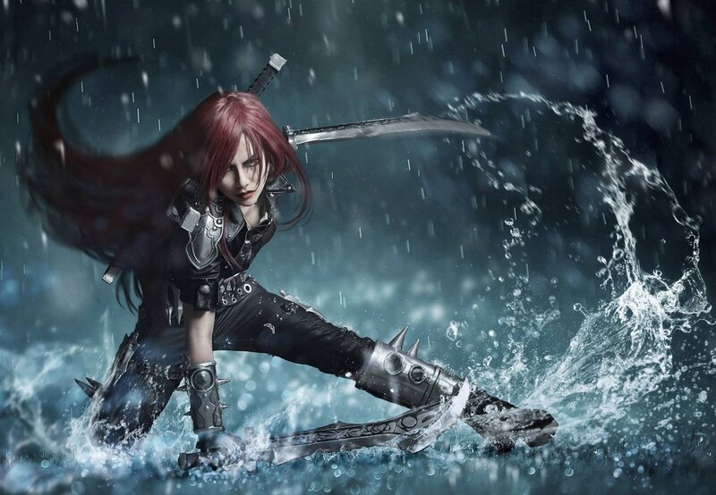 Red-haired Warrior in Water — Black