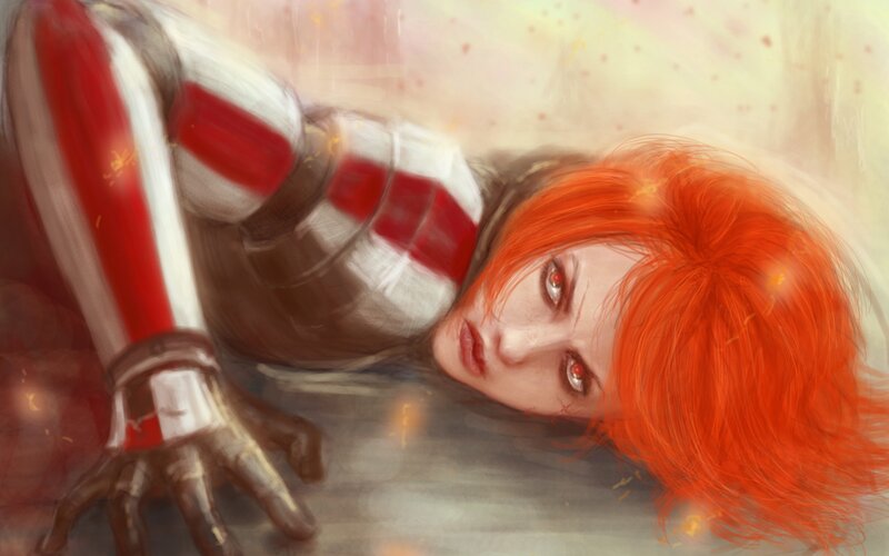 red-haired warrior lying on ground