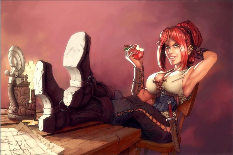 Red-haired warrior relaxing